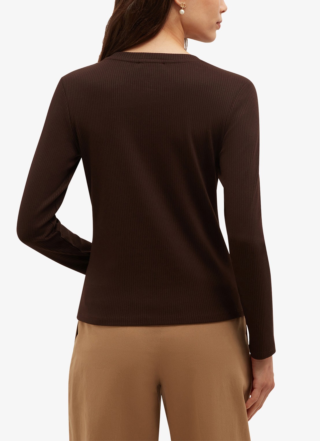 Hobbs Tamsin ribgebreide longsleeve met sierknopen - achterkant bruin