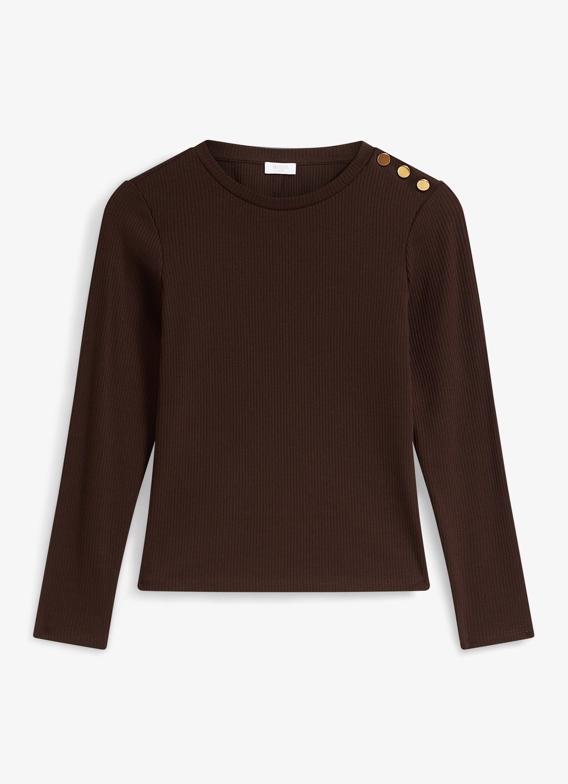 Hobbs Tamsin ribgebreide longsleeve met sierknopen - voorkant 2 bruin