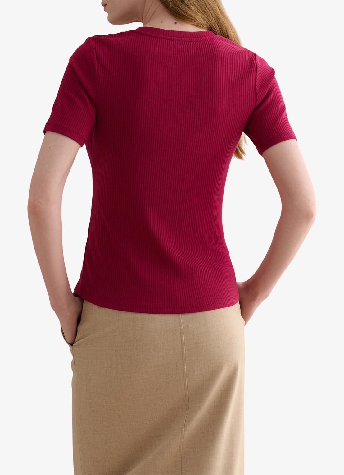 Hobbs Tamsin T-shirt met ribstructuur - achterkant roze