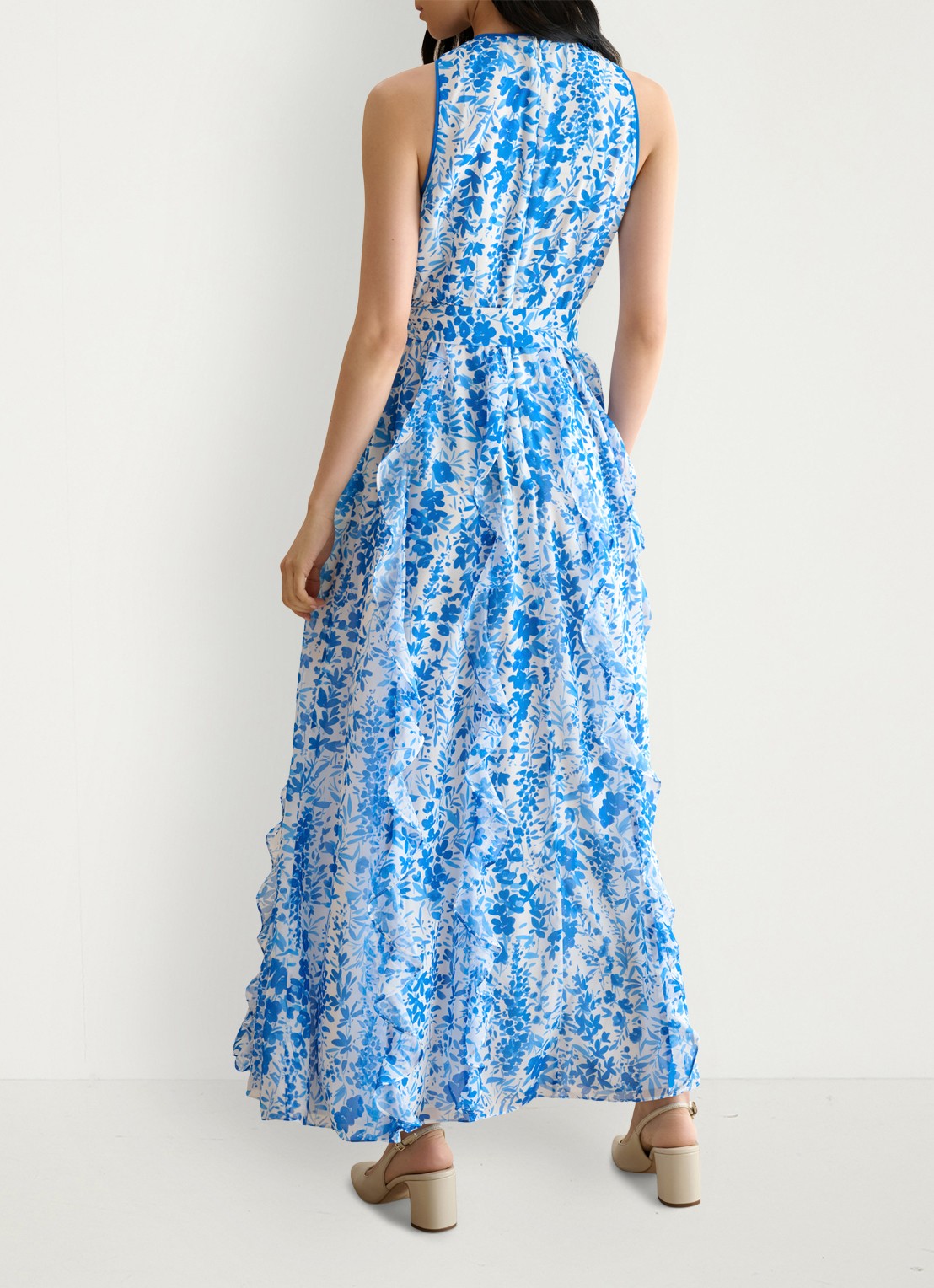 Hobbs Taryn maxi jurk met bloemenprint - achterkant 6 blauw