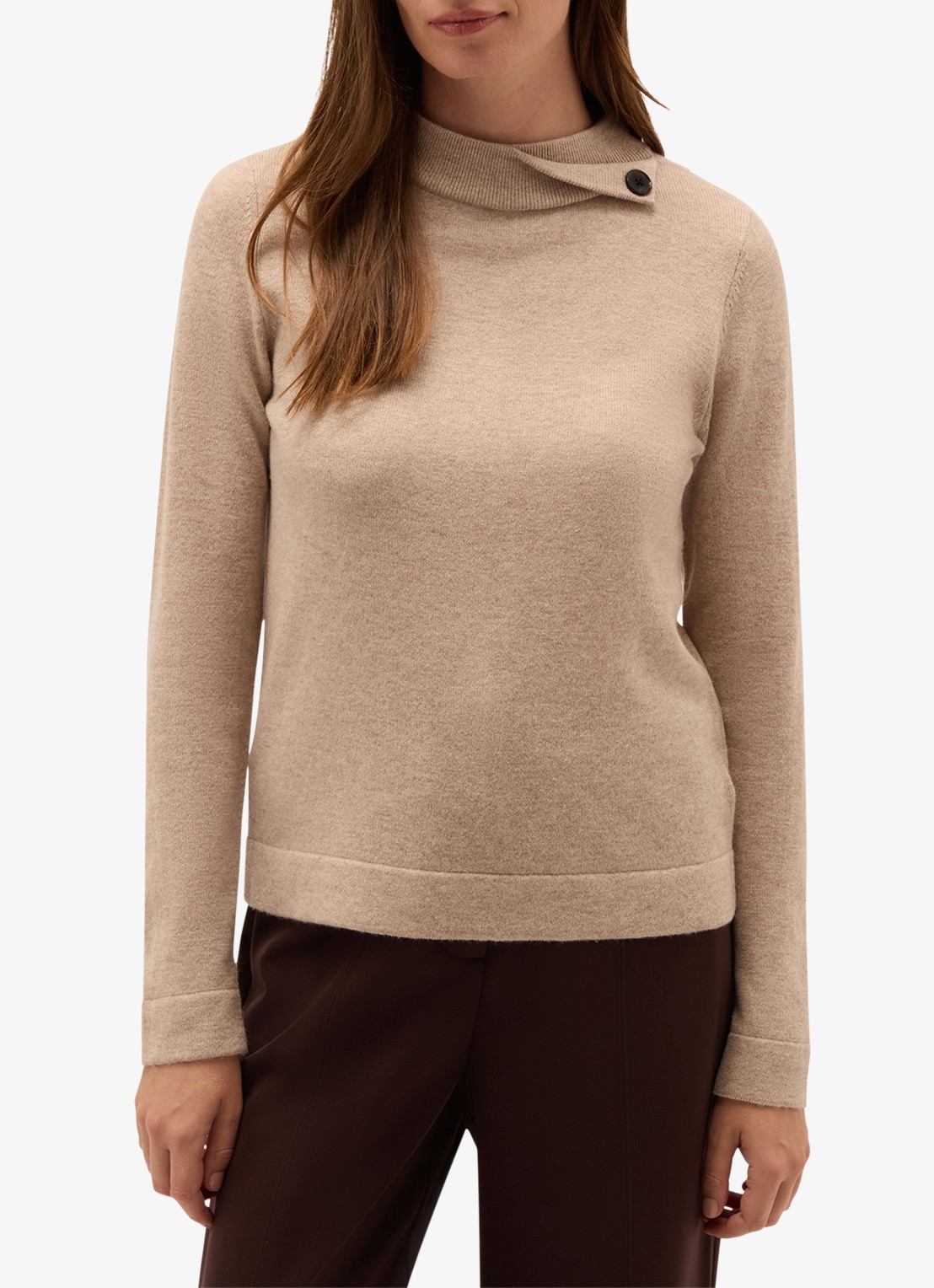 Hobbs Thalia fijngebreide trui van merino wol en kasjmier - detail beige
