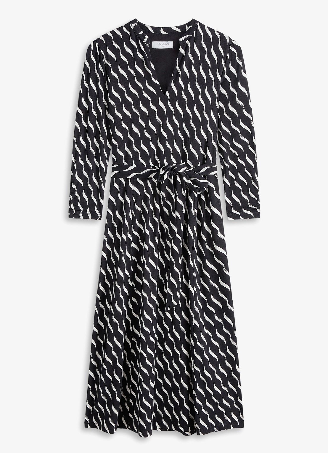 Hobbs Theodora midi jurk met grafische print - voorkant donkerblauw