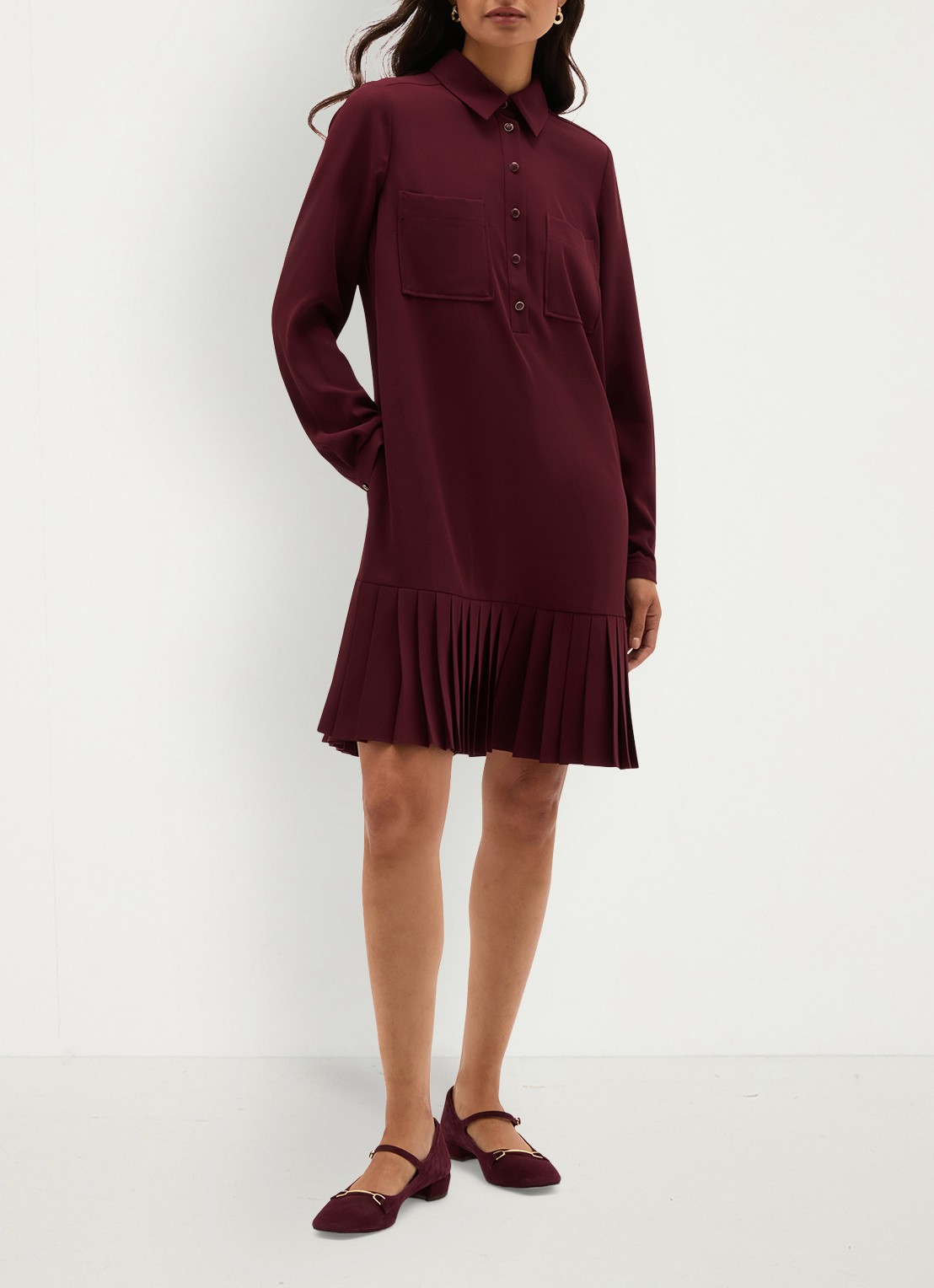 Hobbs Tina mini jurk met plooien - voorkant 2 paars