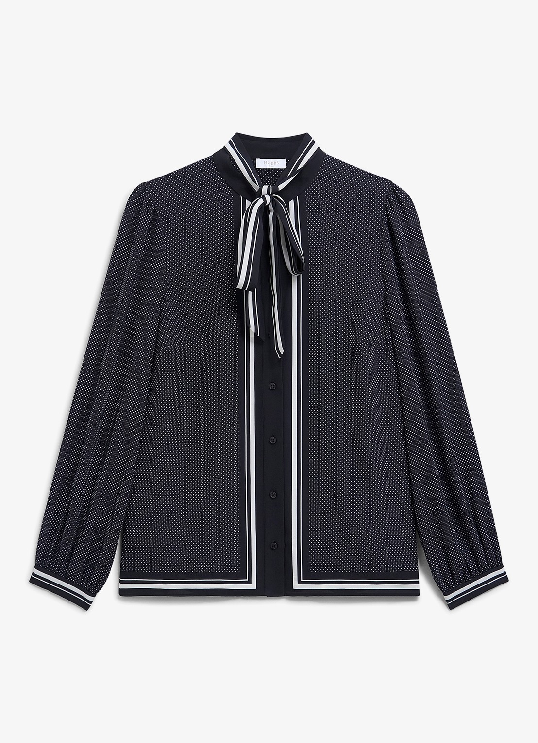Hobbs Valerie blouse met stippenprint en sjaalkraag - voorkant 4 donkerblauw