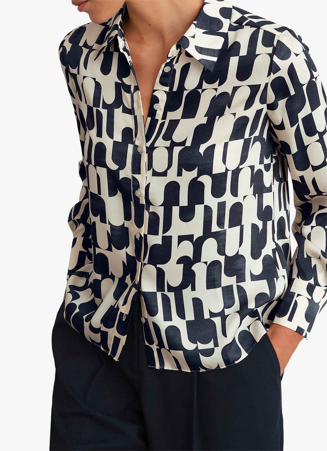 Hobbs Velma blouse met grafische print - detail 4 donkerblauw