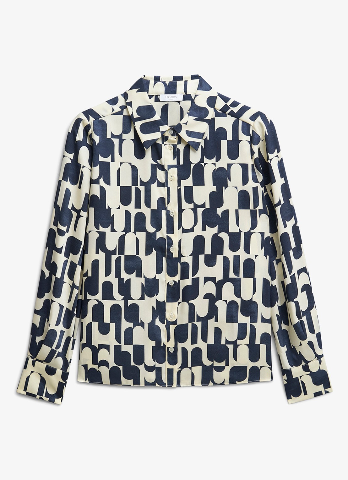 Hobbs Velma blouse met grafische print - voorkant donkerblauw