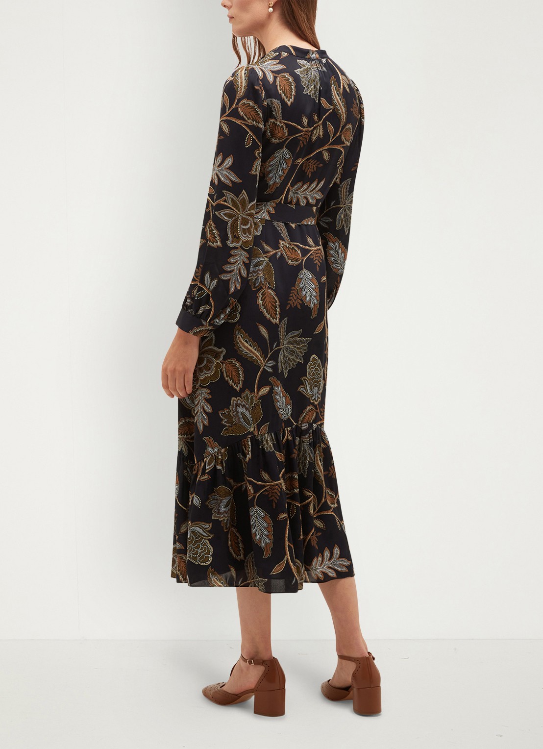 Hobbs Vespa midi jurk met bloemenprint - achterkant 3 donkerblauw