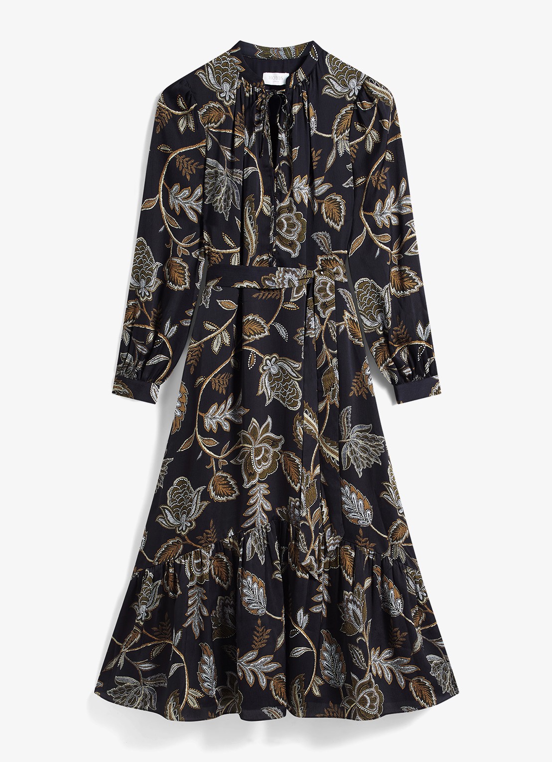 Hobbs Vespa midi jurk met bloemenprint - voorkant donkerblauw