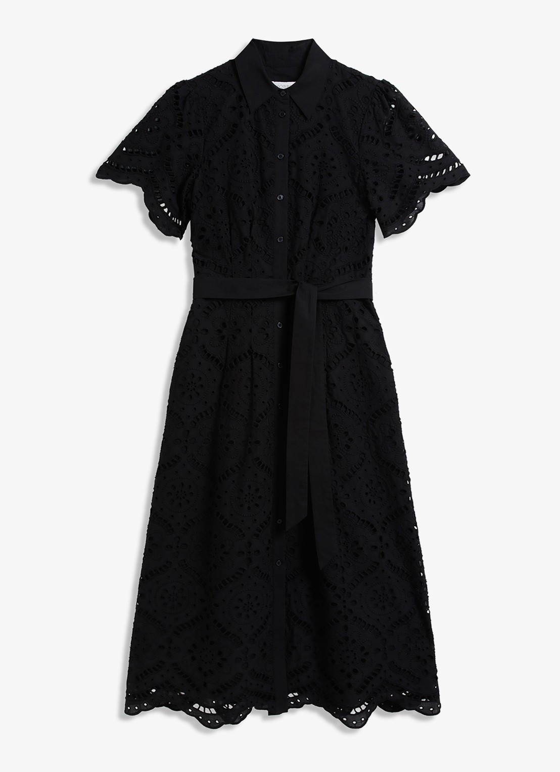 Hobbs Willa midi blousejurk met broderie en steekzakken - voorkant 6 zwart