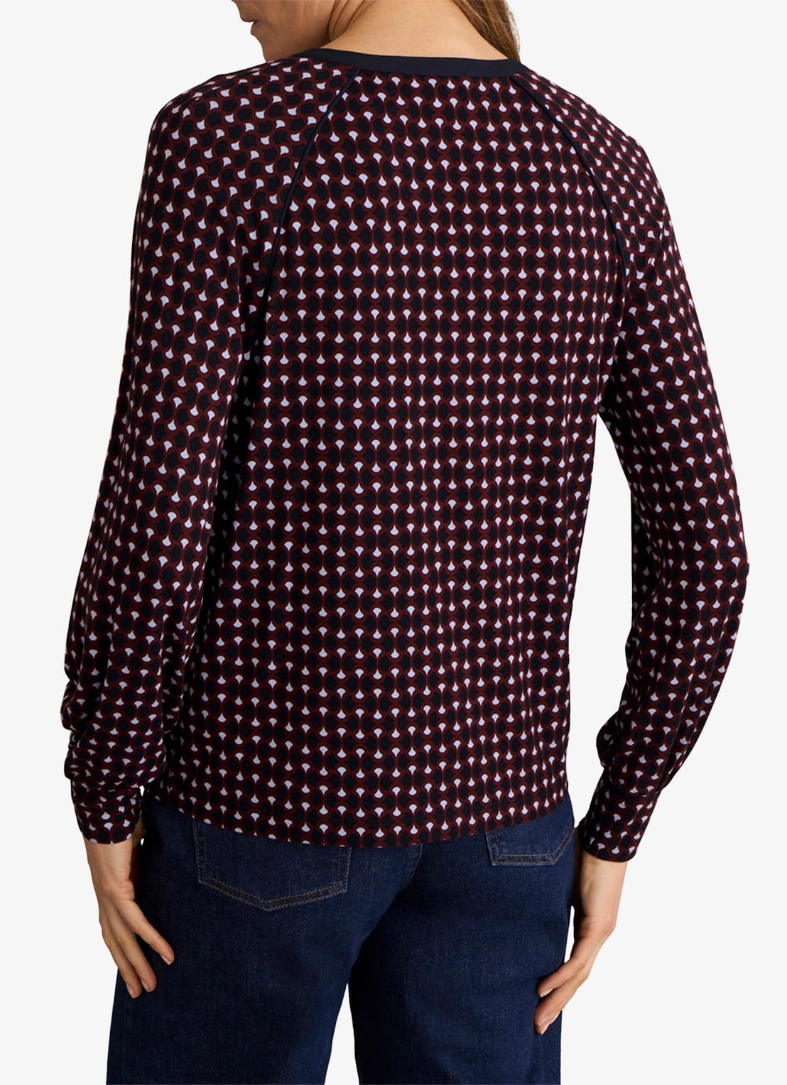 Hobbs Zelia tuniek met grafische print  - achterkant 5 bordeauxrood