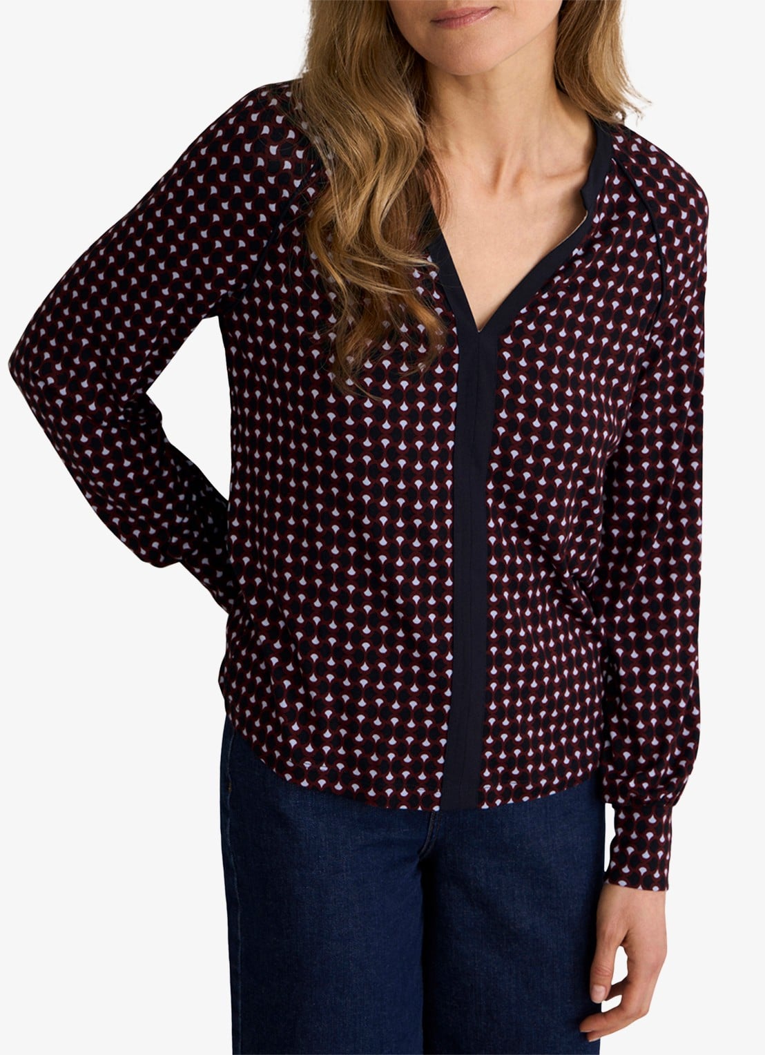 Hobbs Zelia tuniek met grafische print  - detail bordeauxrood