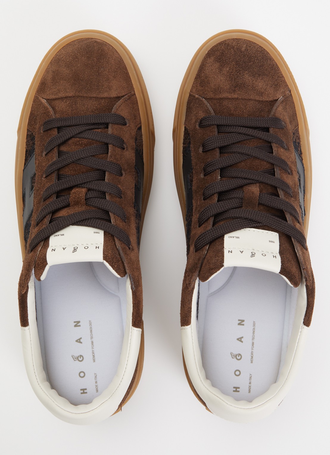 Hogan Crosswind H705 sneaker van suède met plateauzool - detail 3 kastanjebruin