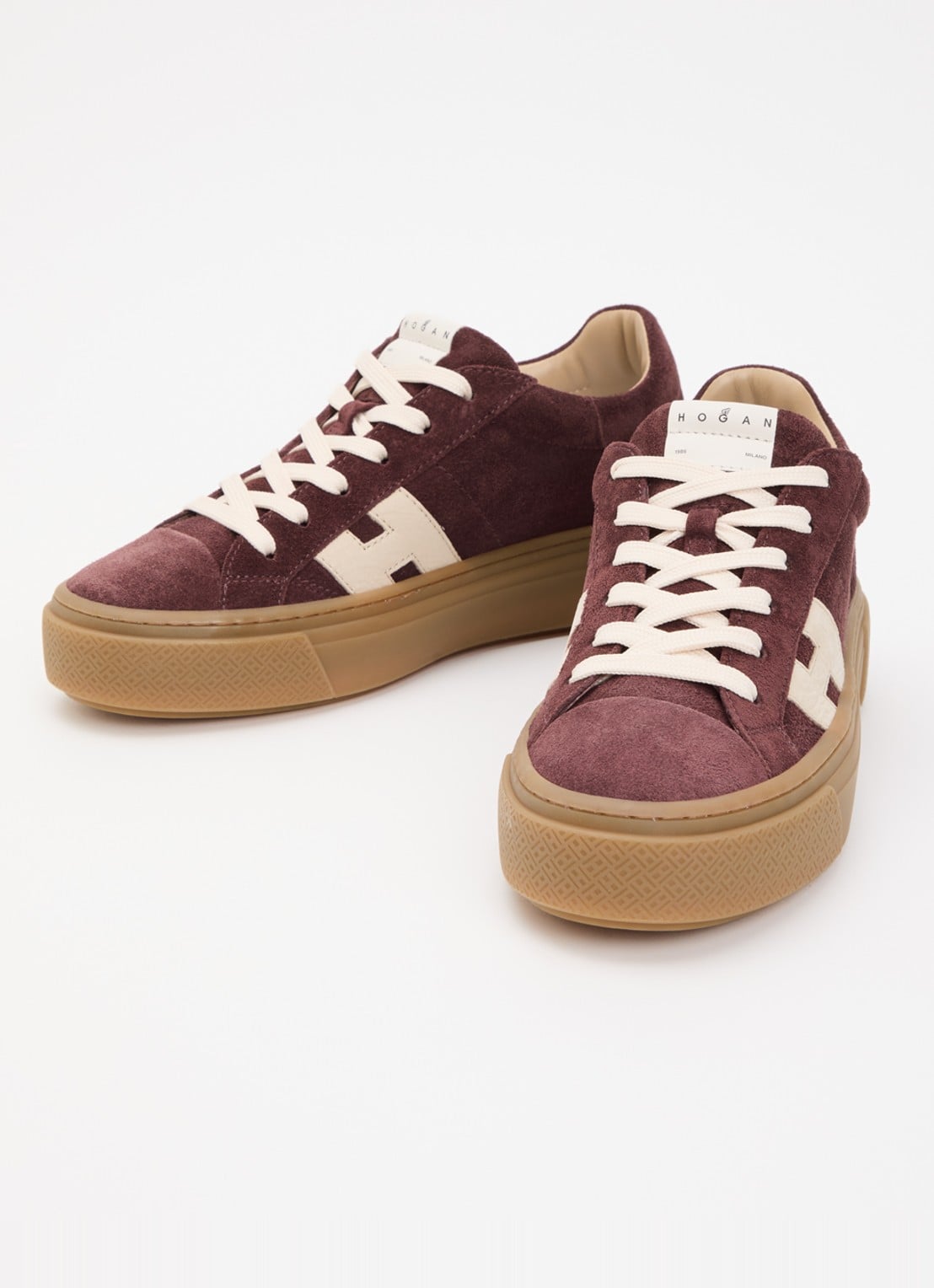 Hogan Crosswind H705 sneaker van suède met plateauzool - detail 3 bordeauxrood