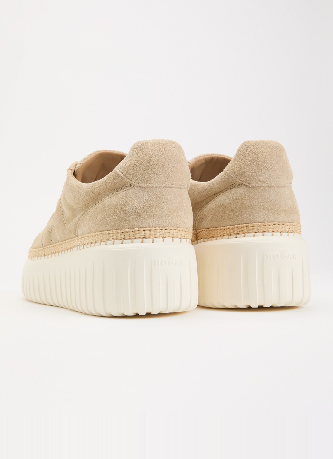 Hogan H-Stripes sneaker van suède met plateauzool - achterkant beige