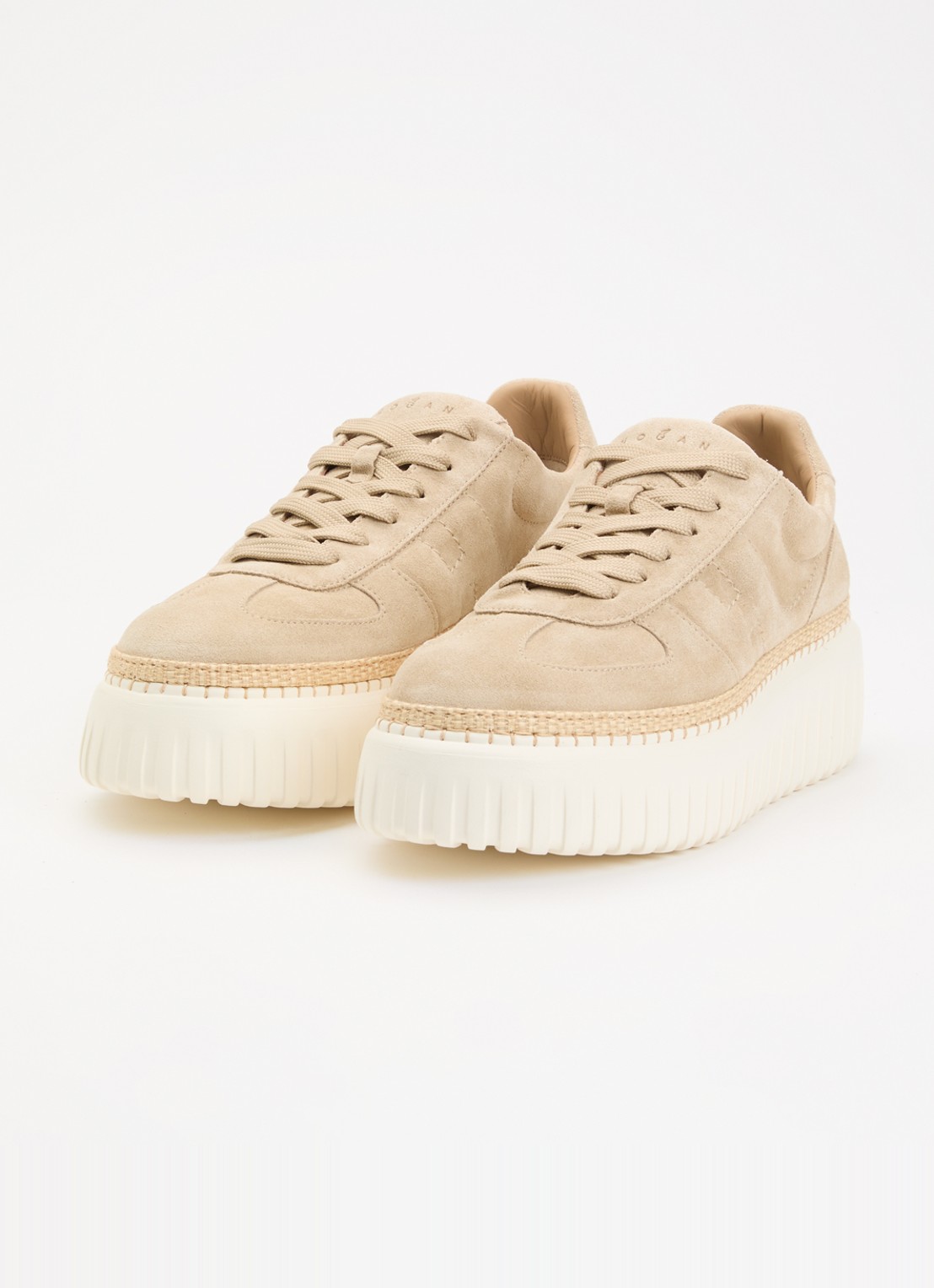 Hogan H-Stripes sneaker van suède met plateauzool - detail 4 beige