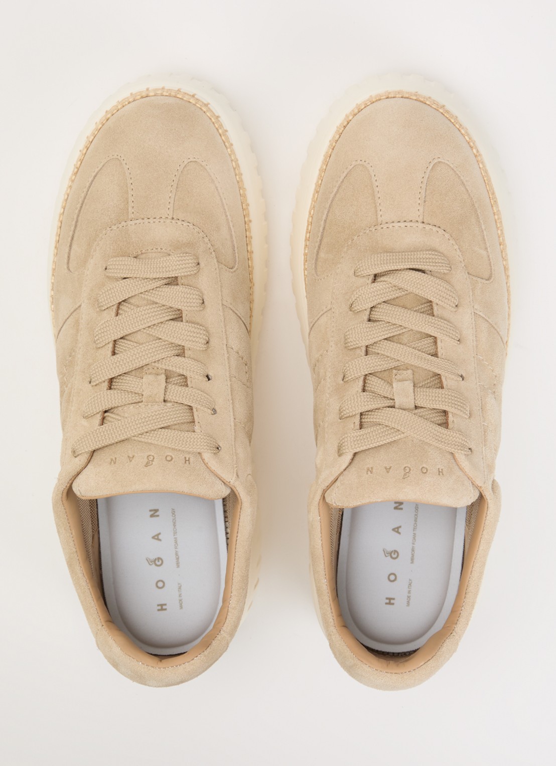 Hogan H-Stripes sneaker van suède met plateauzool - detail 5 beige