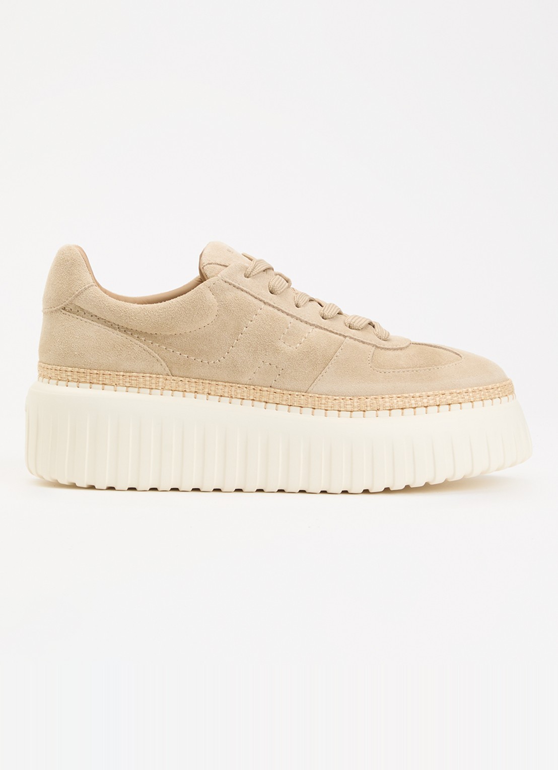 Hogan H-Stripes sneaker van suède met plateauzool - voorkant 2 beige