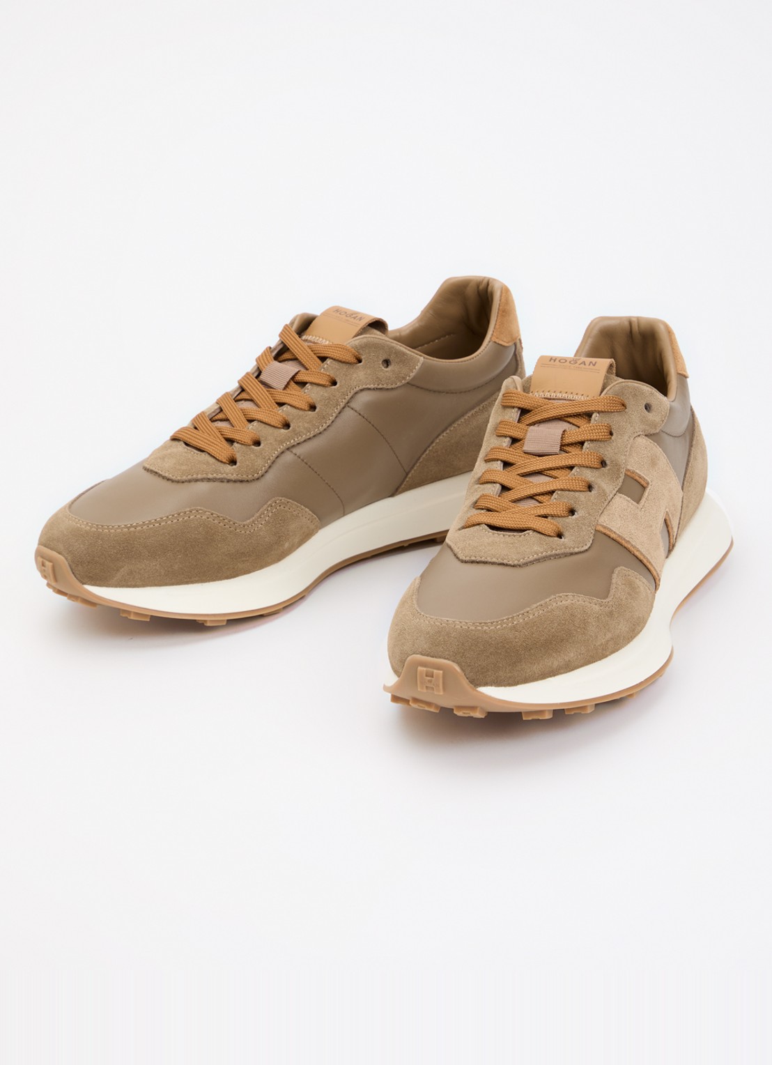 Hogan H601 sneaker van leer met details van suède - detail 2 lichtbruin
