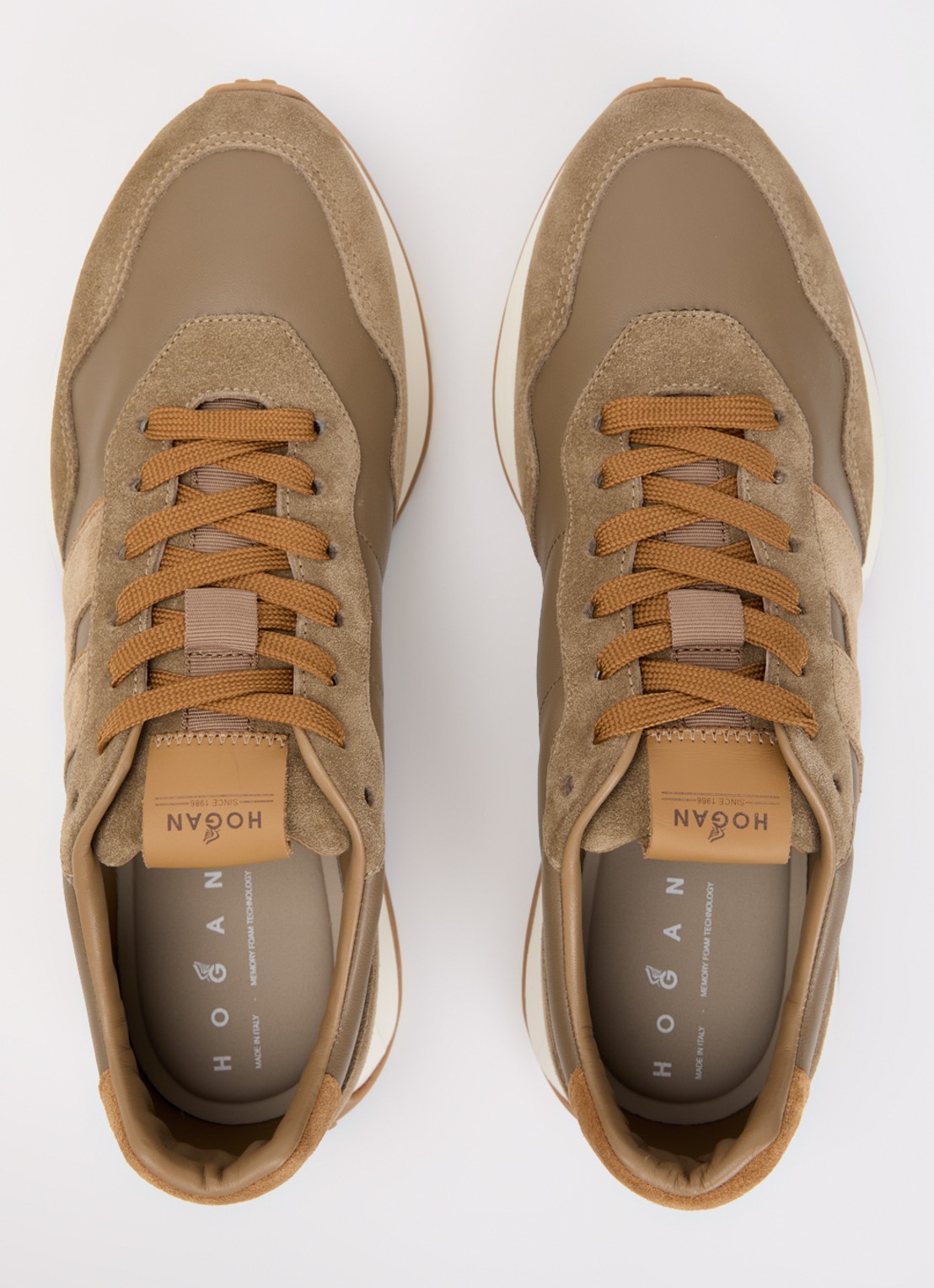 Hogan H601 sneaker van leer met details van suède - detail 3 lichtbruin