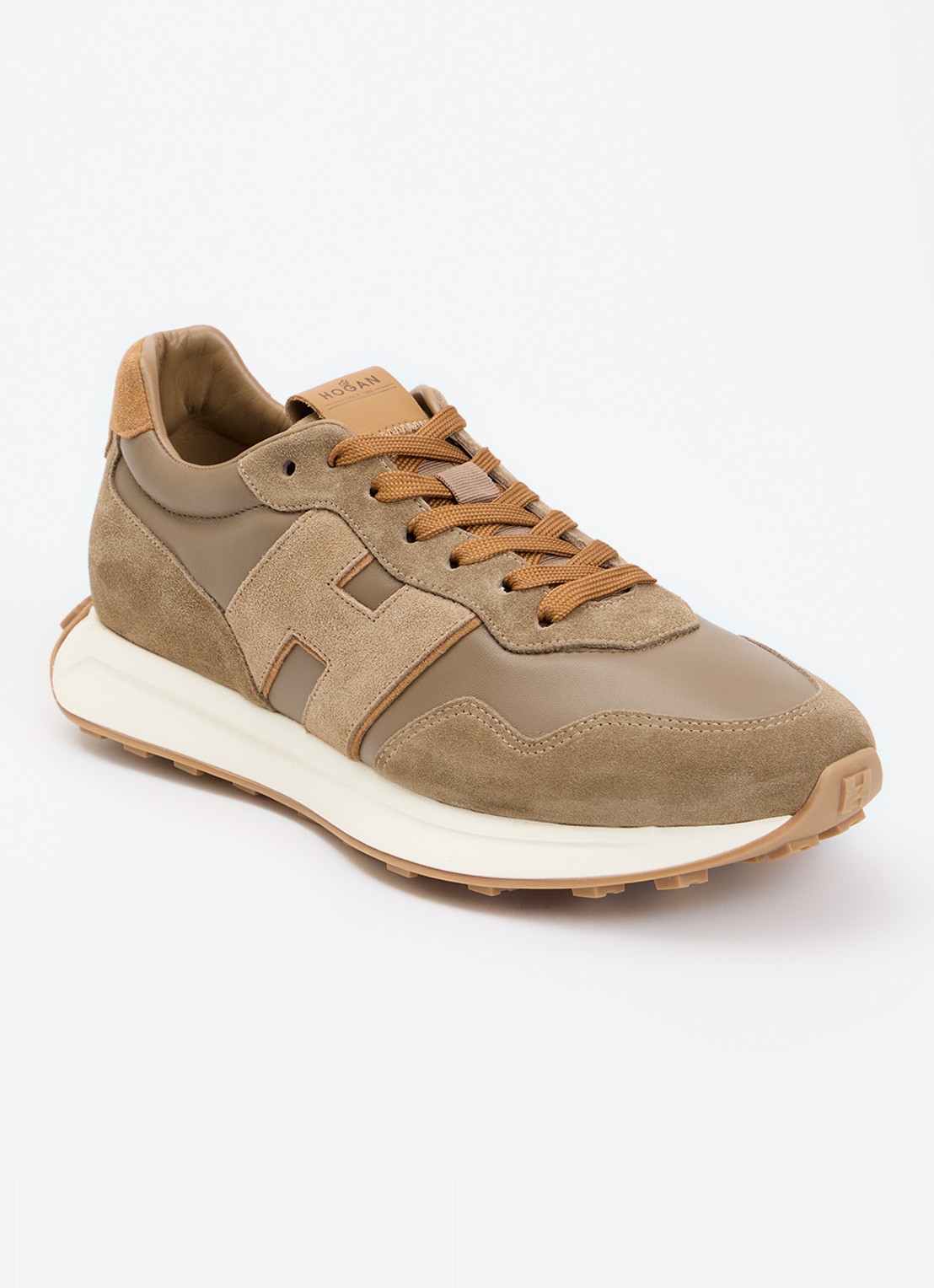 Hogan H601 sneaker van leer met details van suède - voorkant 6 lichtbruin