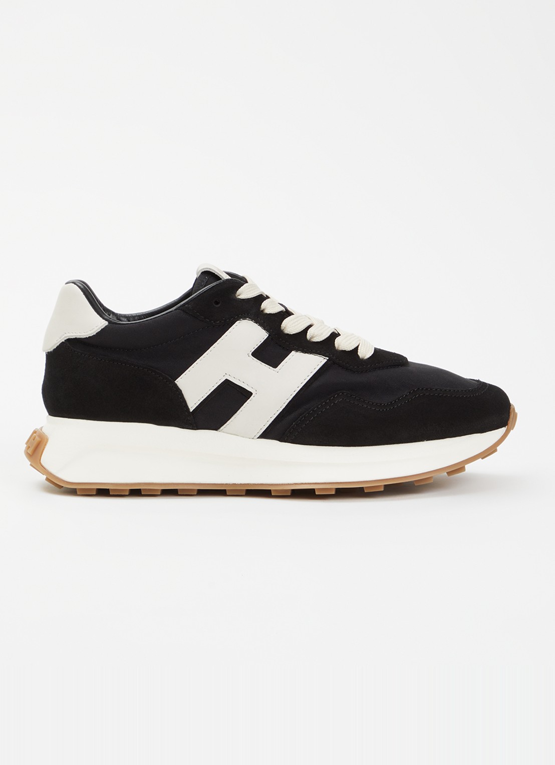 Hogan H601 sneaker van mesh met suède details - voorkant zwart