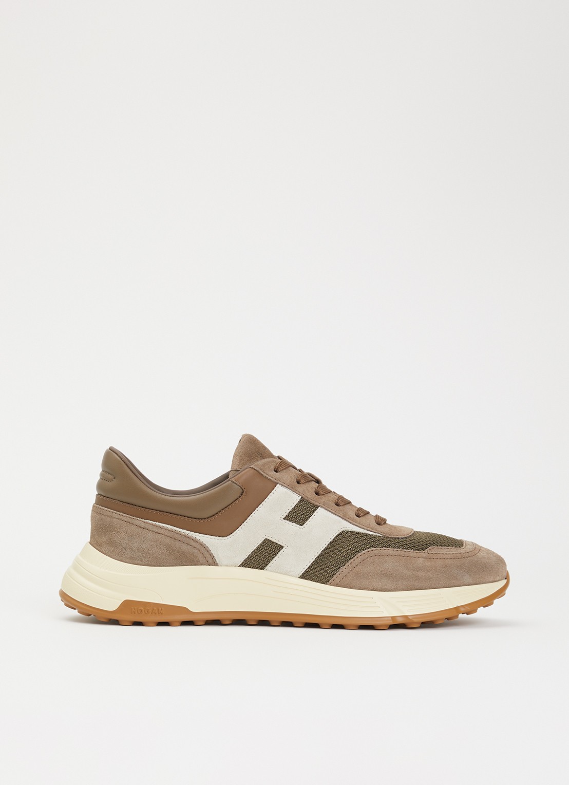 Hogan Hyperlight sneaker met suède details - voorkant taupe
