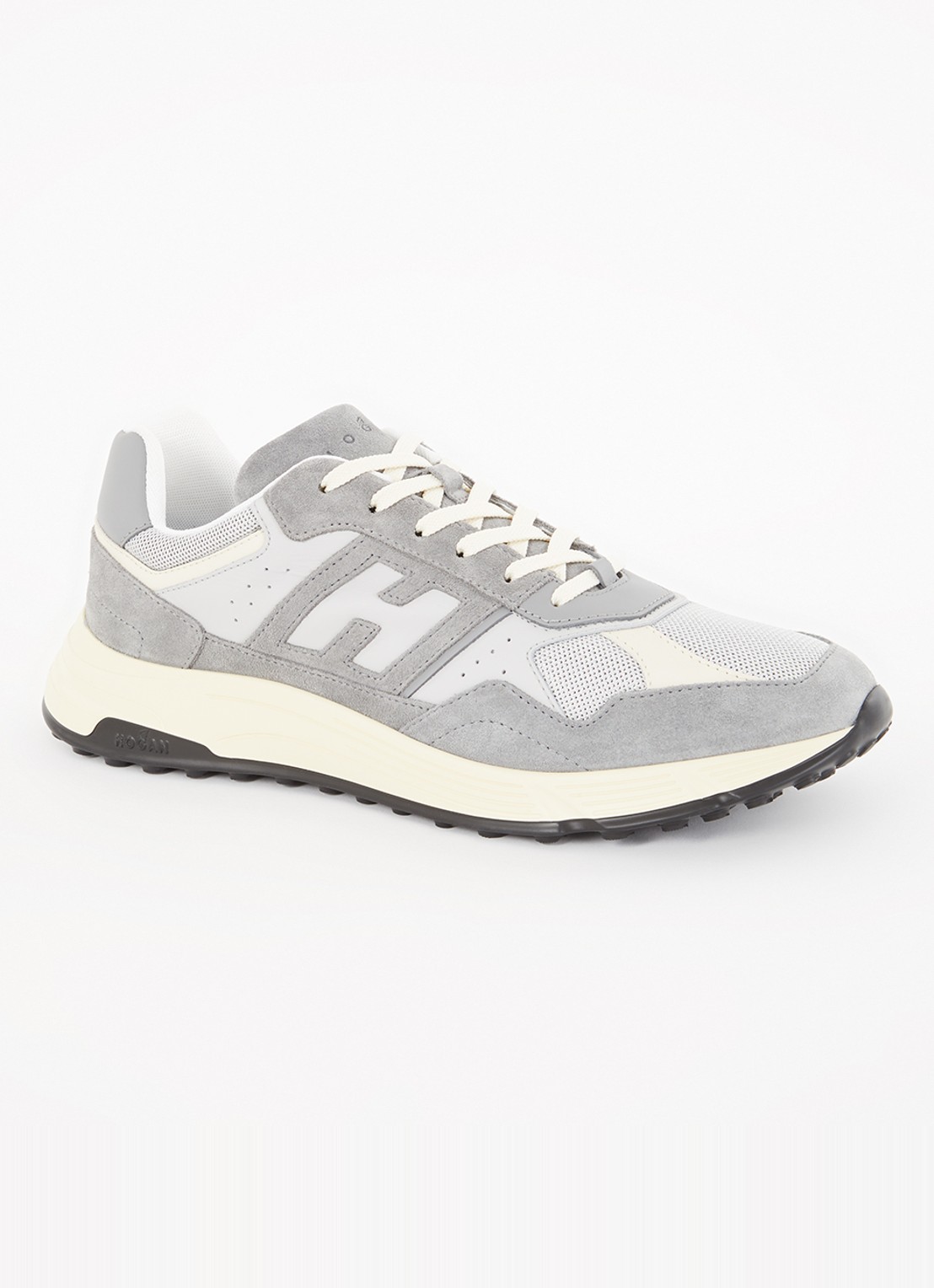Hogan Hyperlight sneaker van leer met mesh details  - voorkant grijs