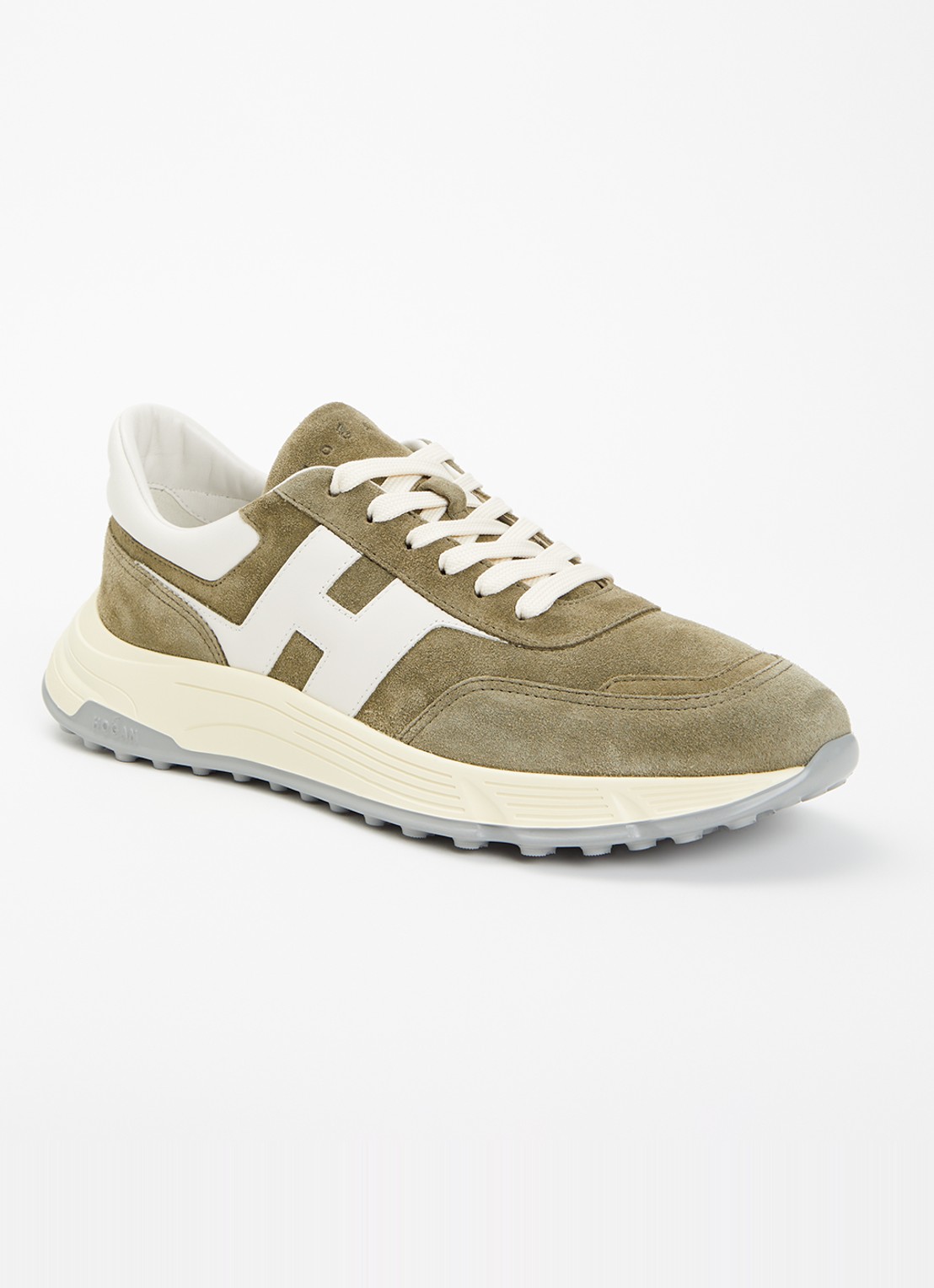 Hogan Hyperlight sneaker van suède met details van leer - voorkant olijfgroen