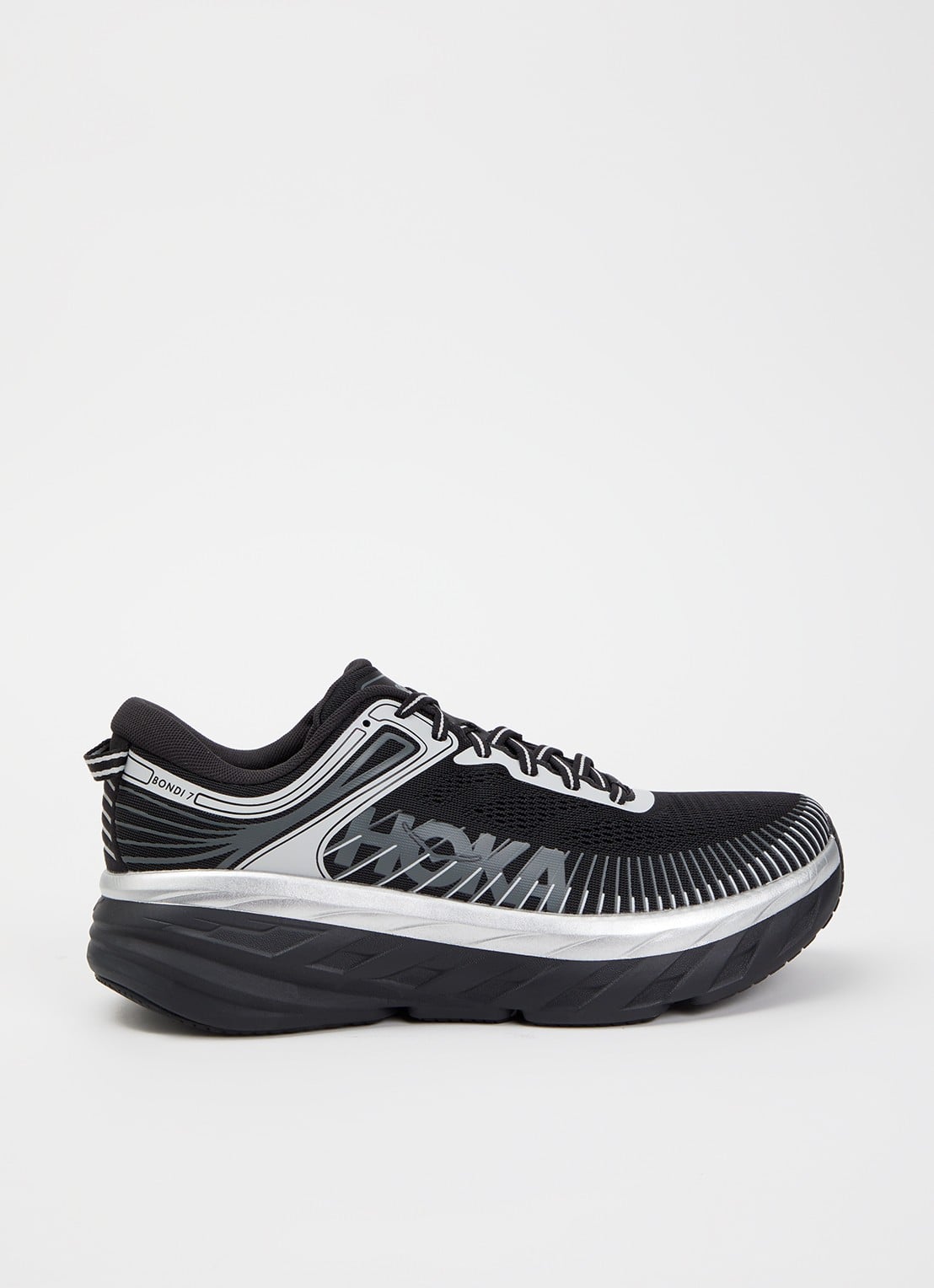 HOKA Bondi 7 sneaker met gebreid bovenwerk en logo - voorkant 5 zwart