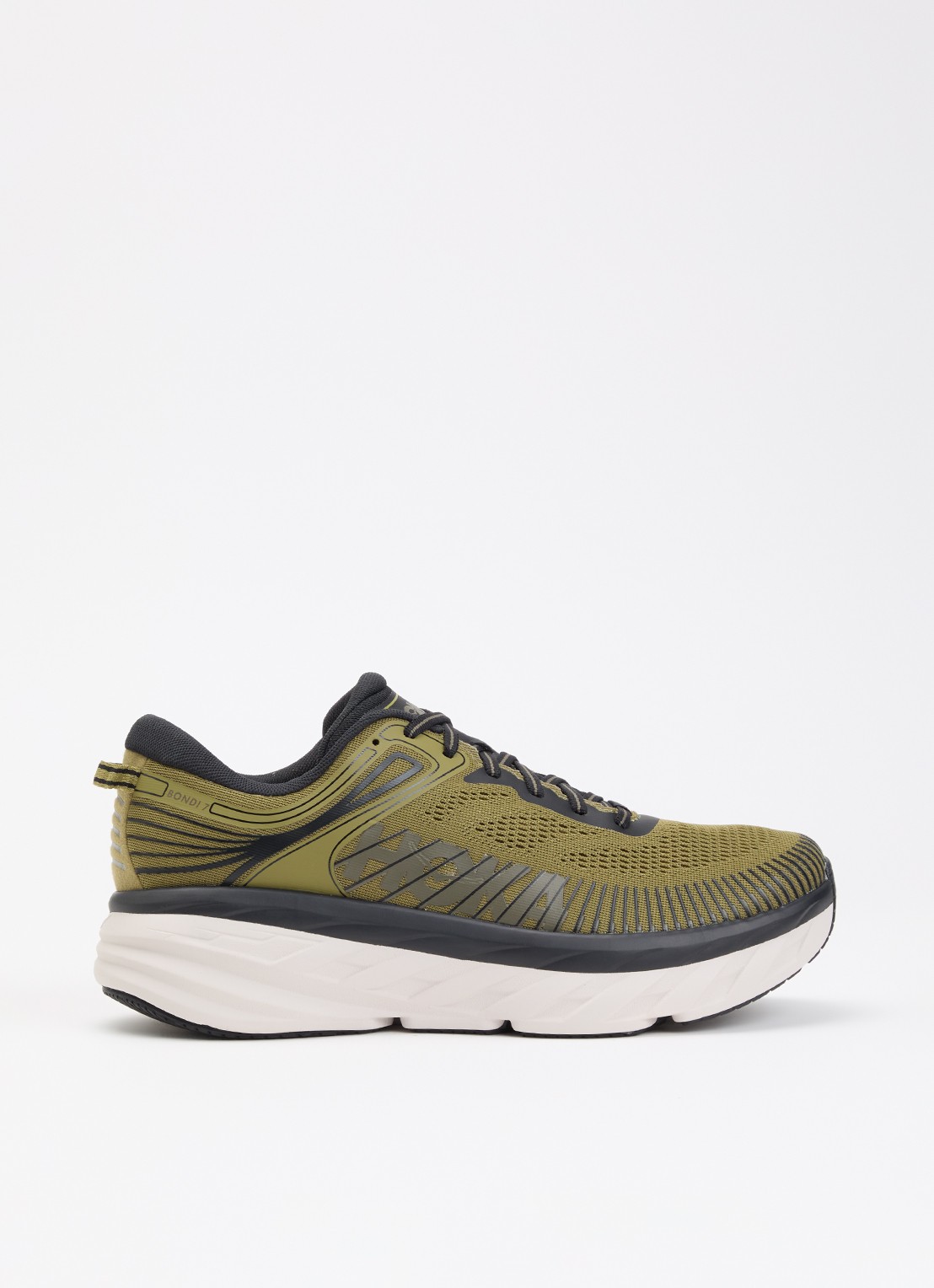 HOKA Bondi 7 sneaker van mesh met logo - voorkant mosgroen