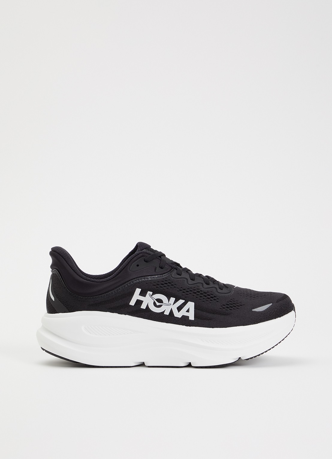 HOKA Bondi 9 hardloopschoen met mesh details - voorkant diepzwart