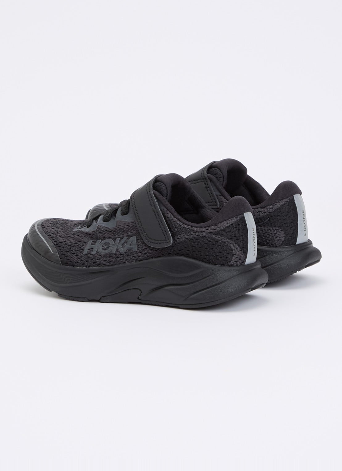 HOKA Rincon 4 hardloopschoen met gebreid bovenwerk en logo - achterkant zwart