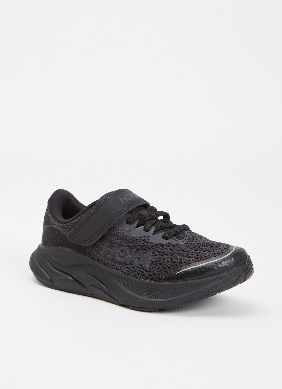 HOKA Rincon 4 hardloopschoen met gebreid bovenwerk en logo - voorkant 5 zwart