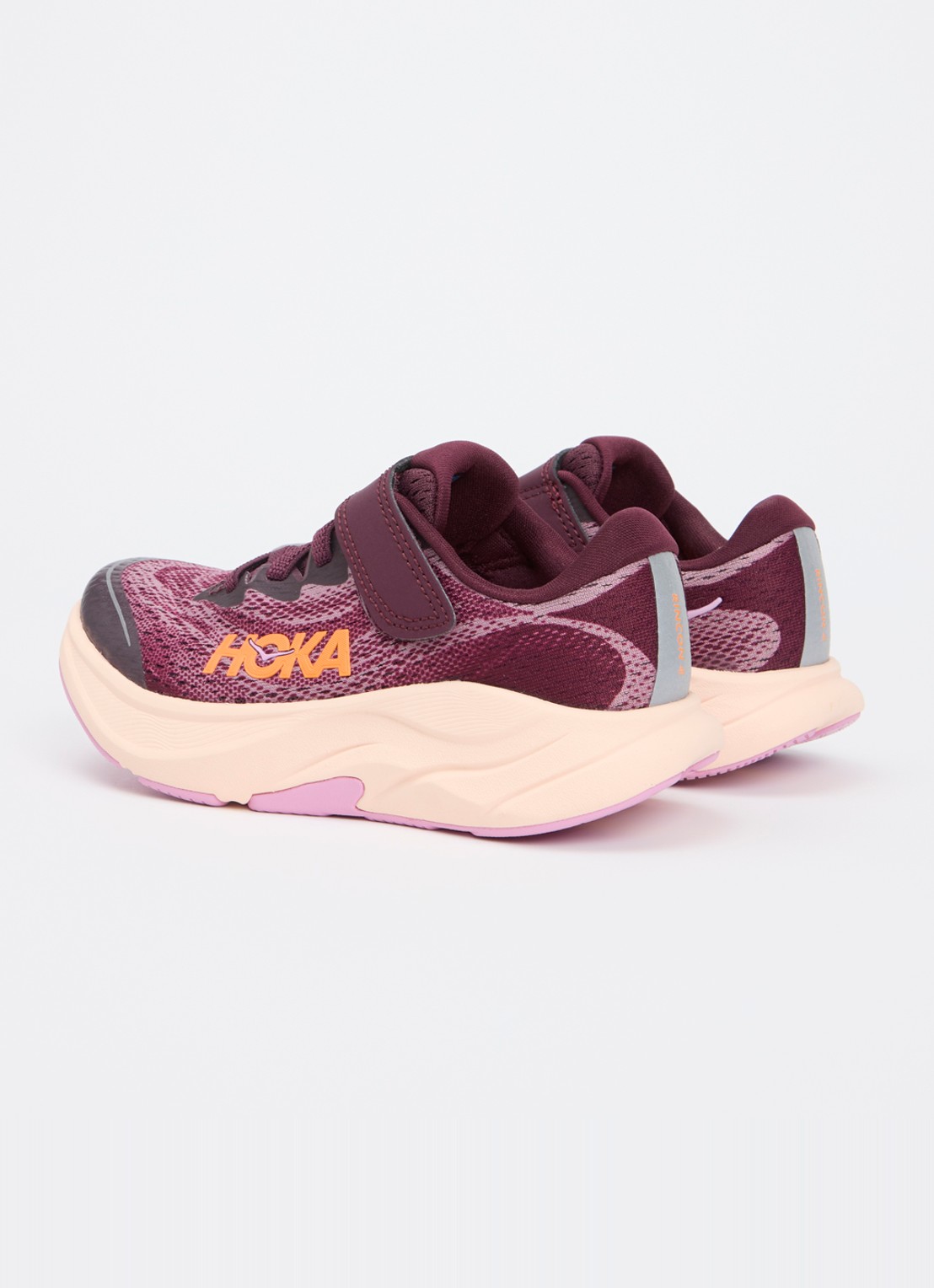 HOKA Rincon 4 hardloopschoen met gebreid bovenwerk en logo - achterkant 2 fuchsia