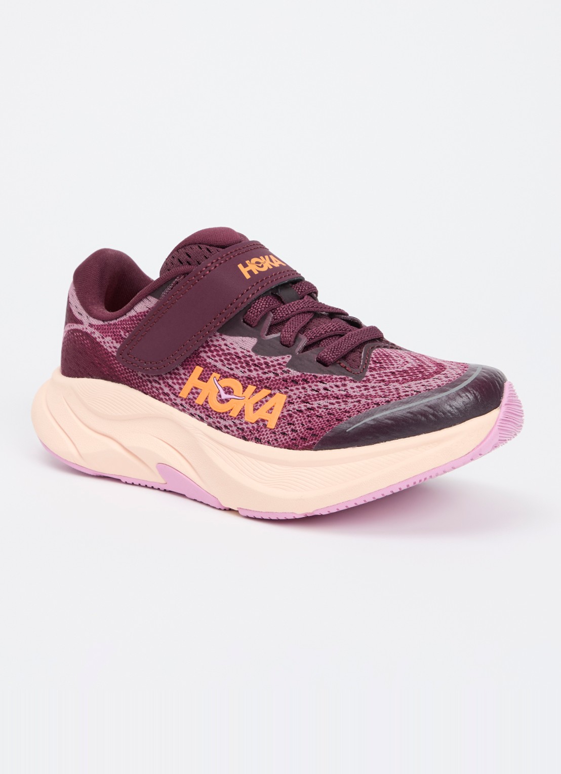 HOKA Rincon 4 hardloopschoen met gebreid bovenwerk en logo - voorkant 3 fuchsia