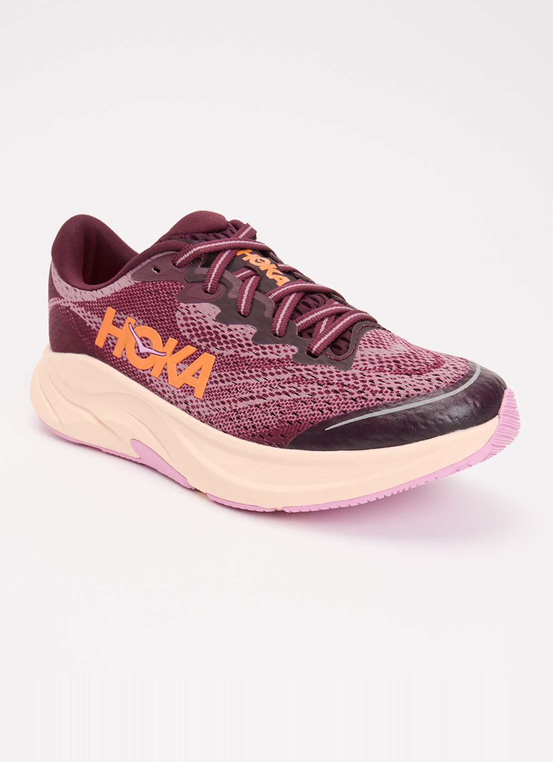 HOKA Rincon 4 sneaker met gebreid bovenwerk en logo - voorkant 4 paars