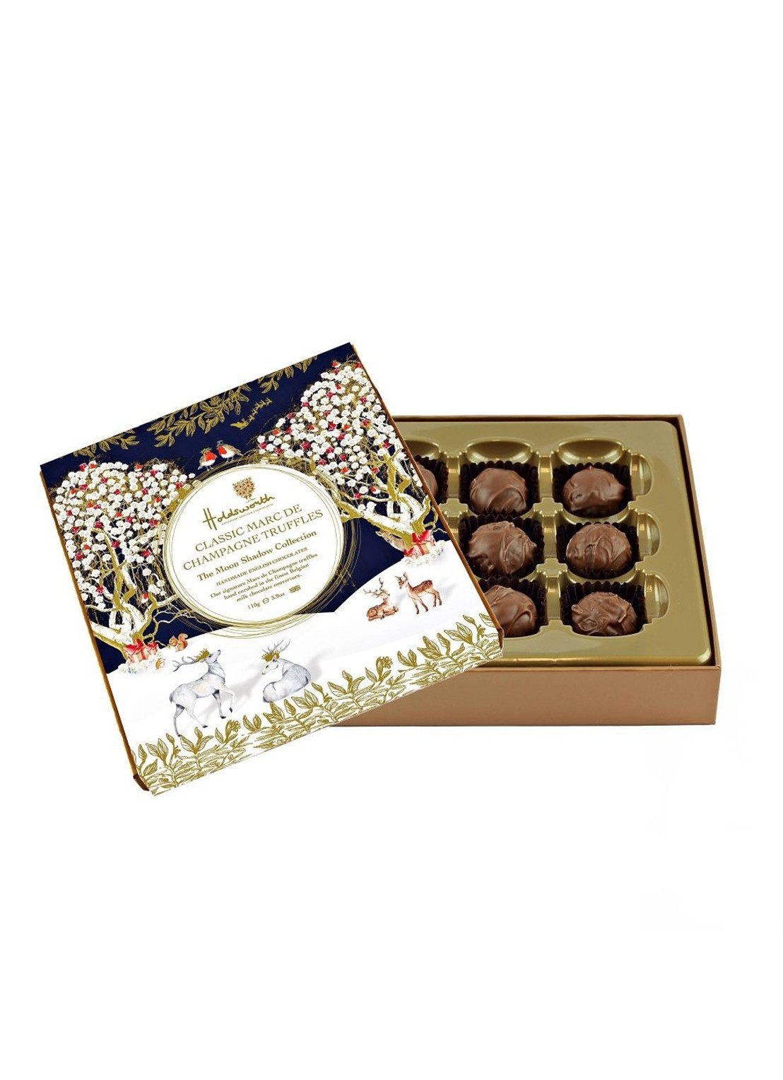 Holdsworth Classic Marc De Champagne chocolade bonbons in geschenkverpakking 9 stuks - voorkant beige