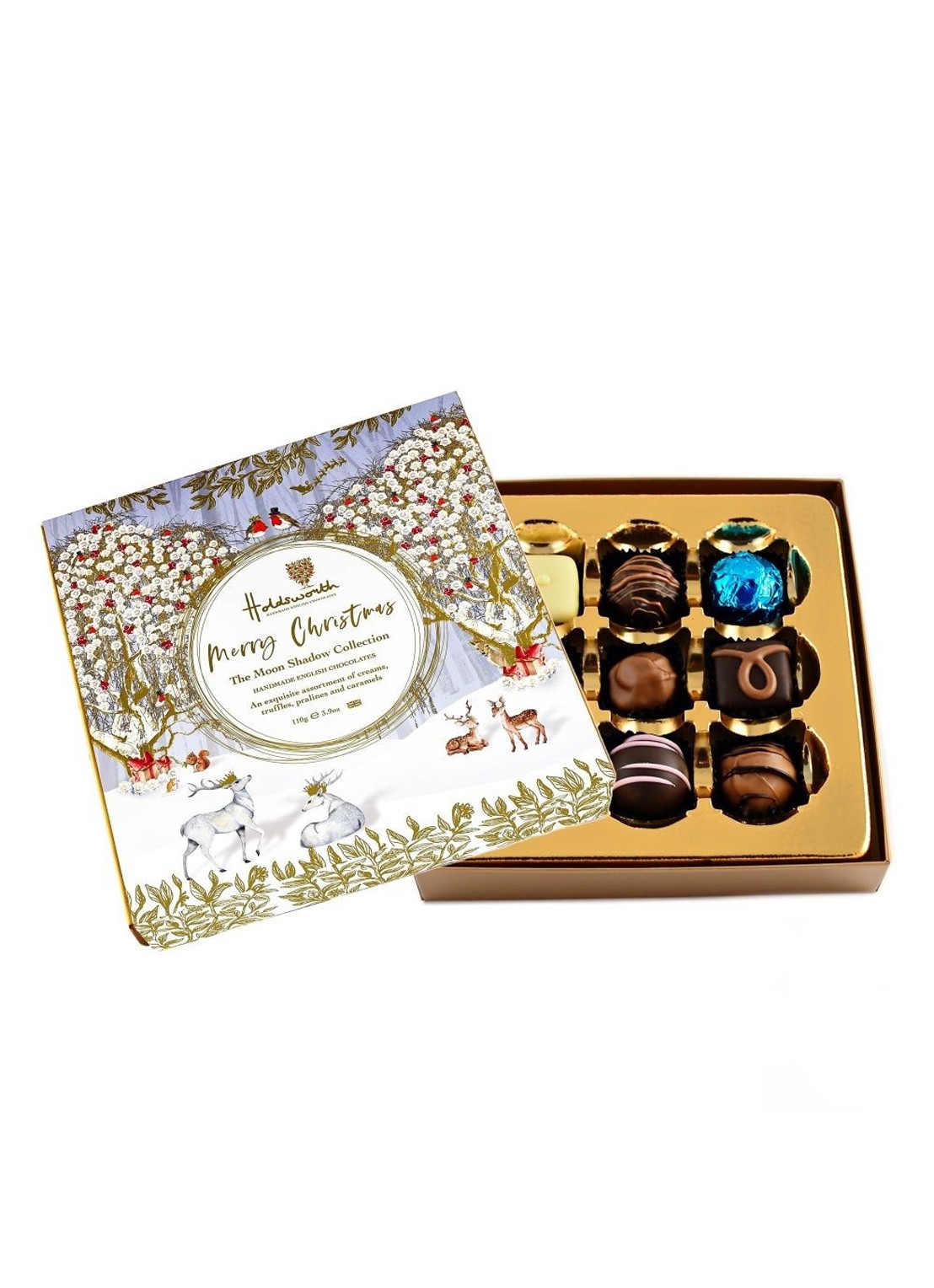 Holdsworth Merry Christmas chocolade bonbons in geschenkverpakking 9 stuks - voorkant beige