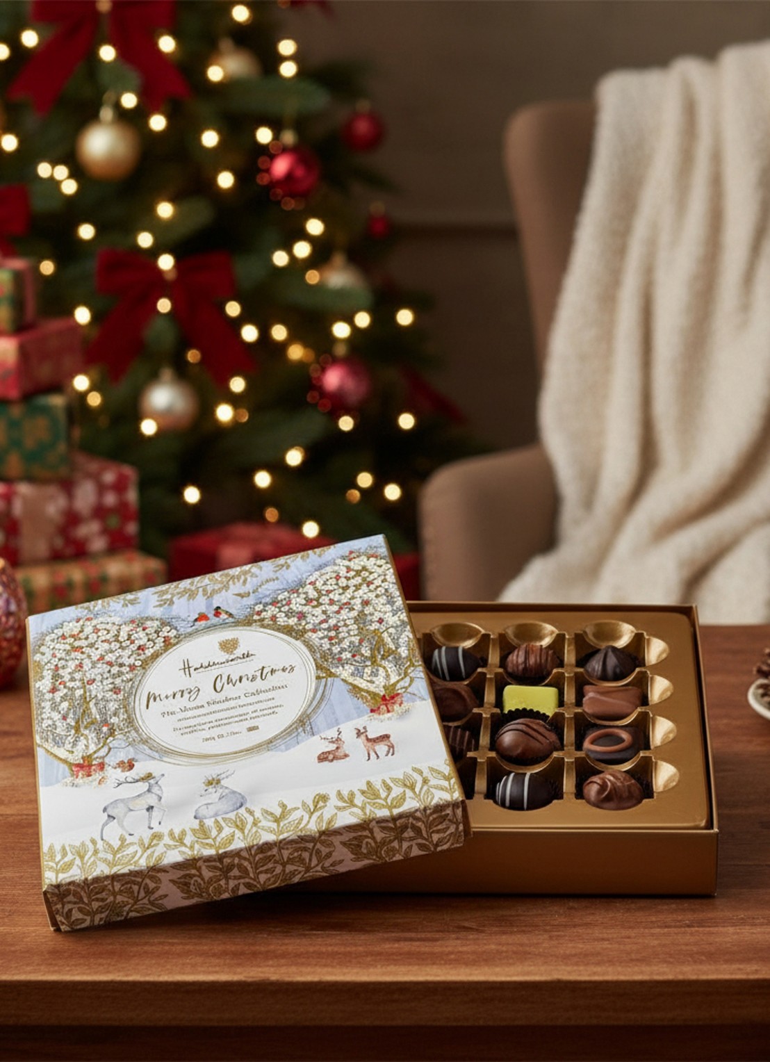 Holdsworth Merry XMAS chocolade bonbons in geschenkverpakking 200 gram - voorkant 2 undefined