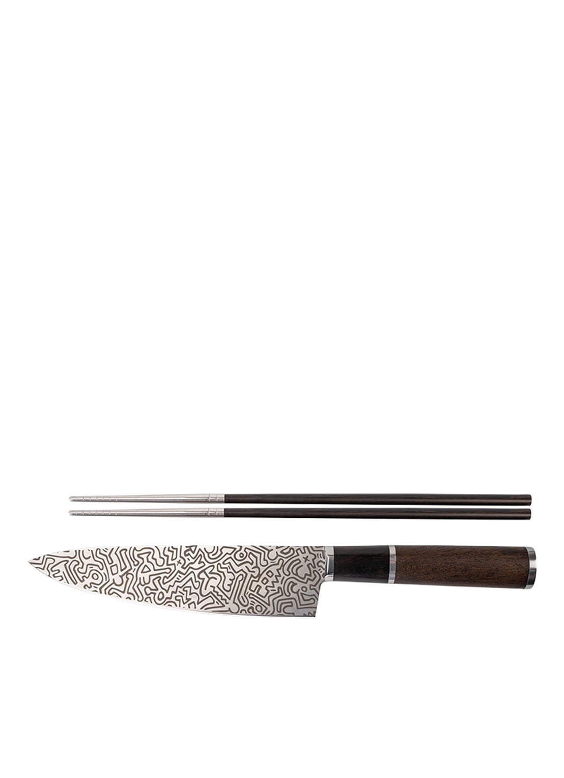 Homey's Keith Haring koksmes met chopsticks in cadeauverpakking  - voorkant 7 donkerbruin