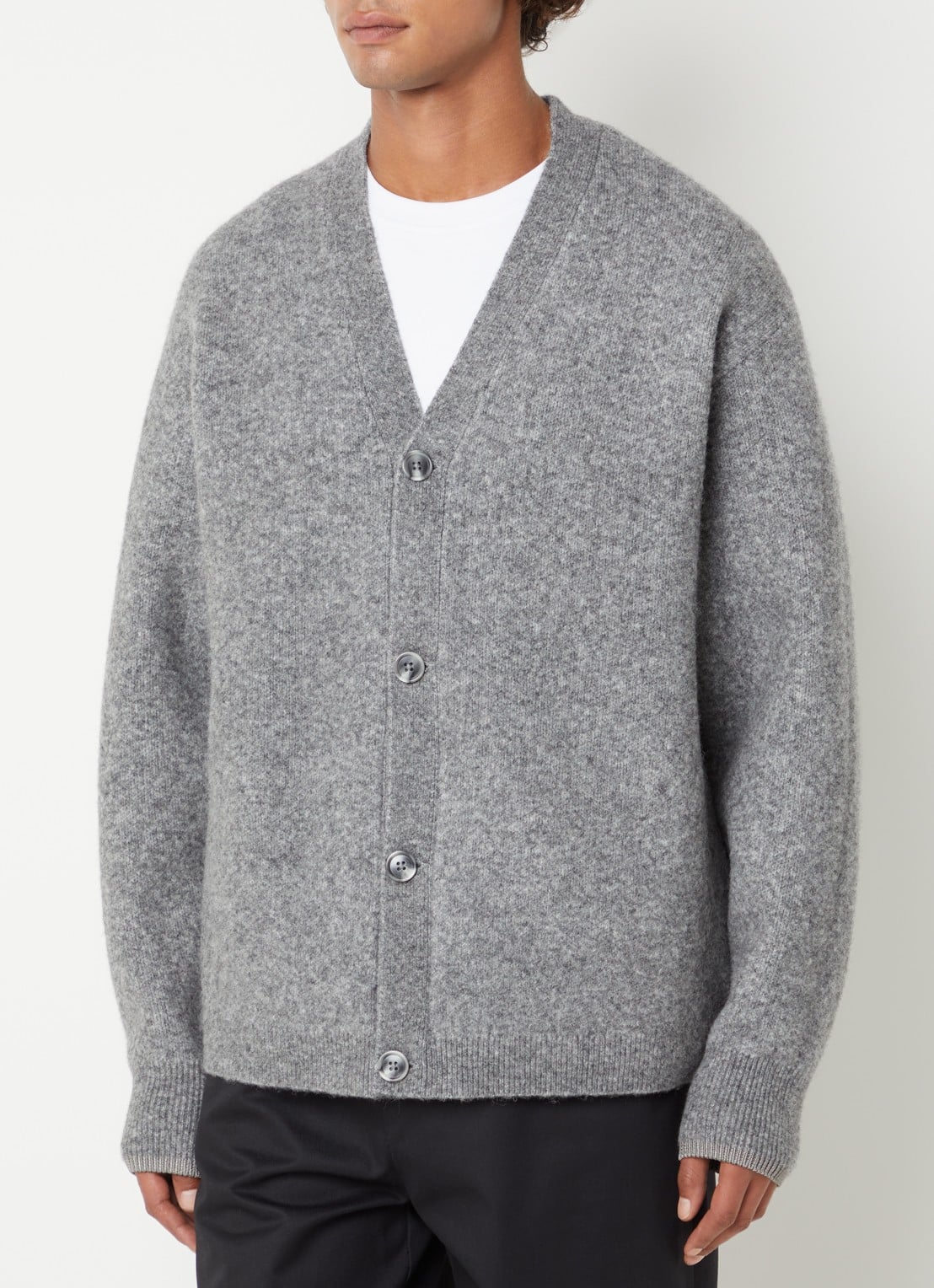 Hopeium Fijngebreid vest in alpaca wolblend met backprint - achterkant grijs