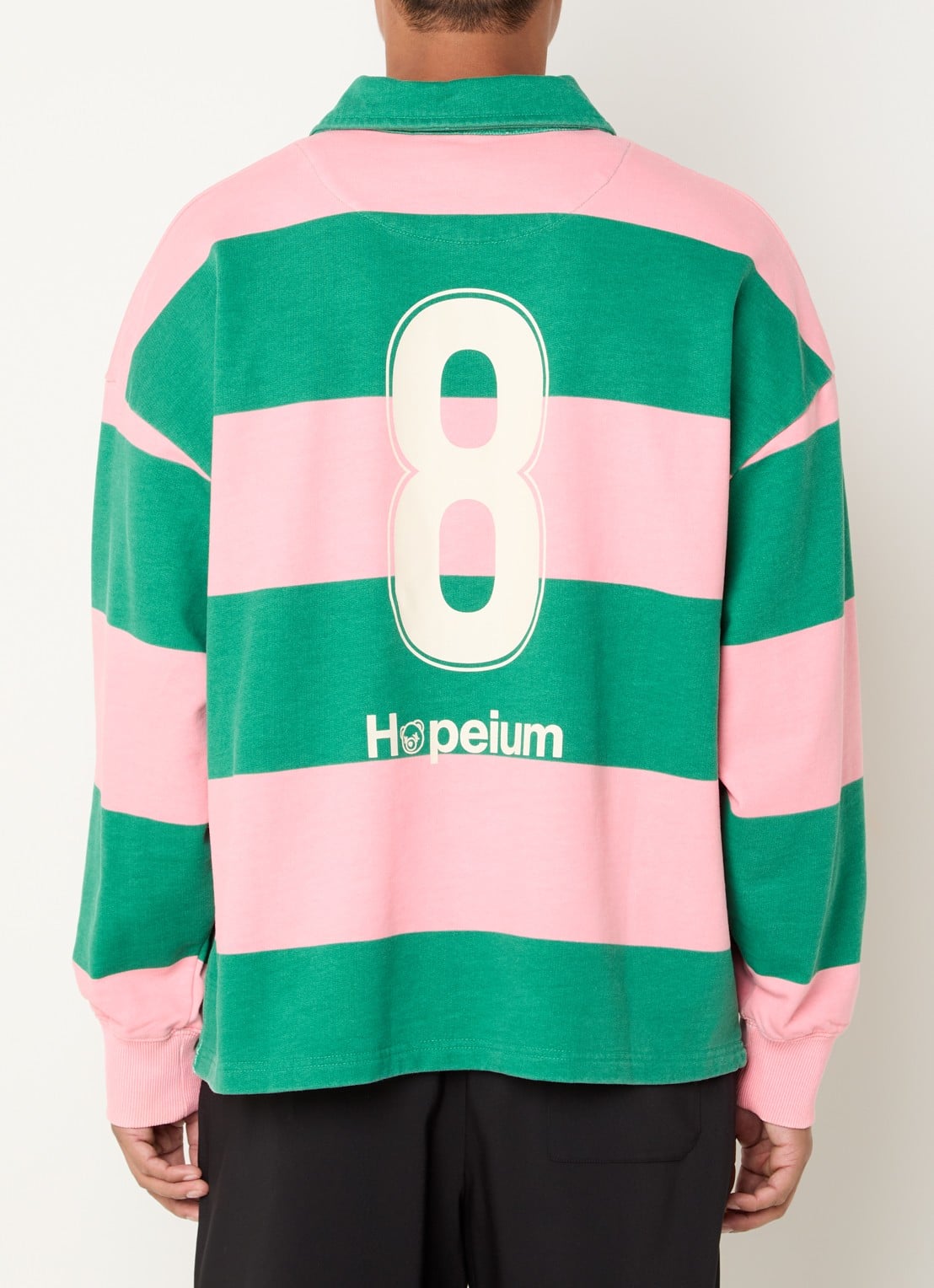 Hopeium Ghandi sweater met polokraag - achterkant 4 donkergroen