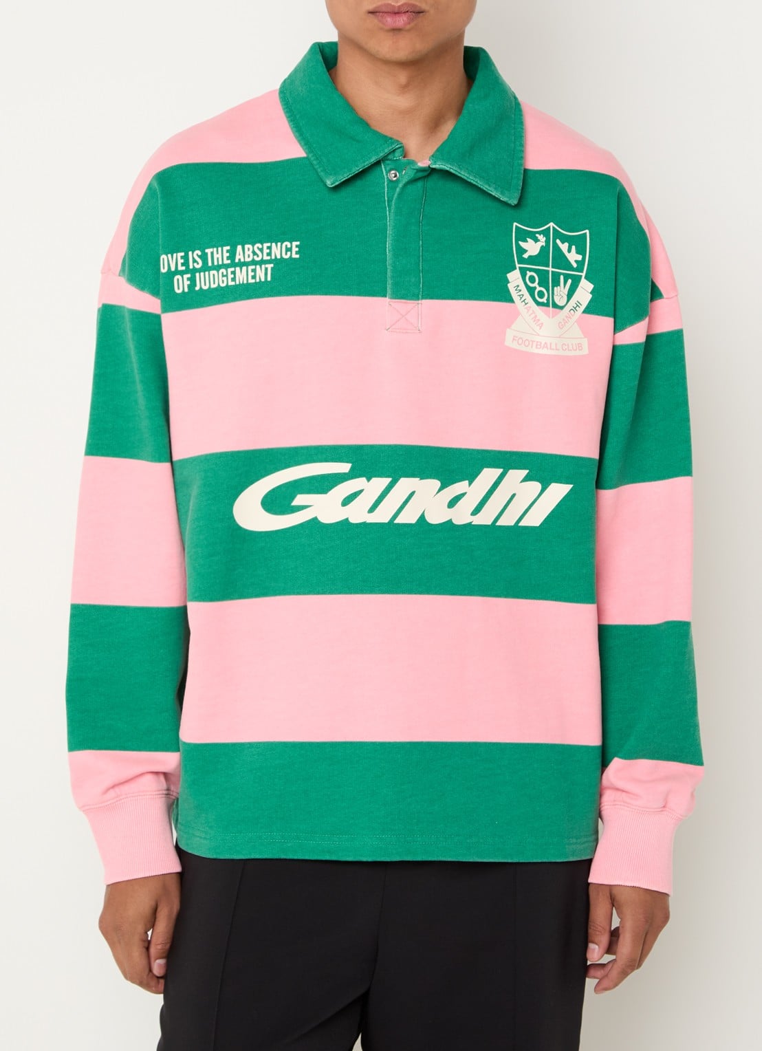 Hopeium Ghandi sweater met polokraag - detail 3 donkergroen