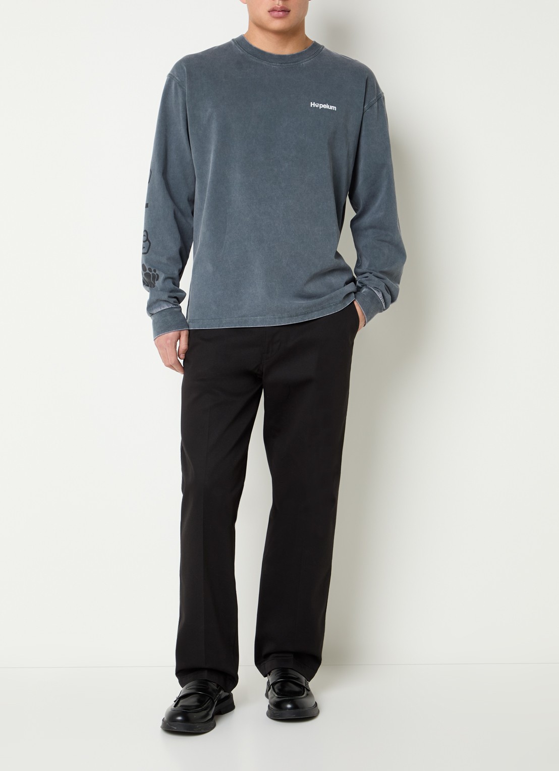 Hopeium Longsleeve met logo- en backprint - voorkant 3 donkergrijs