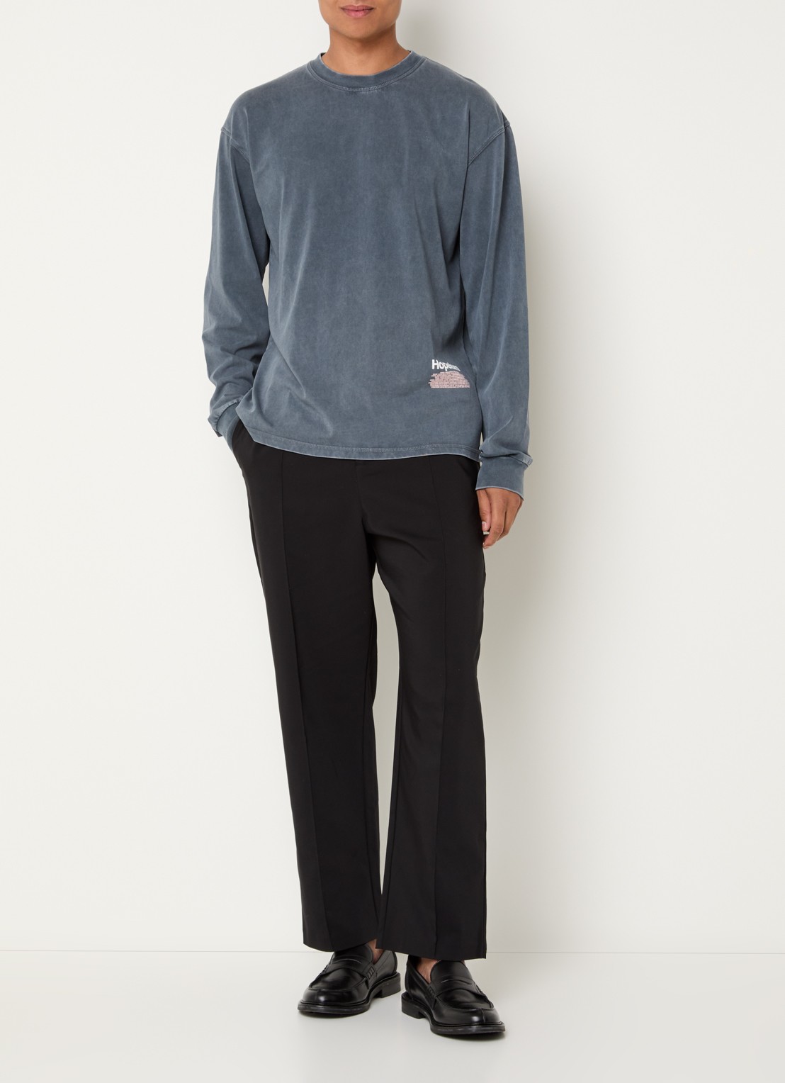 Hopeium Longsleeve met logo- en backprint - voorkant 2 donkergrijs