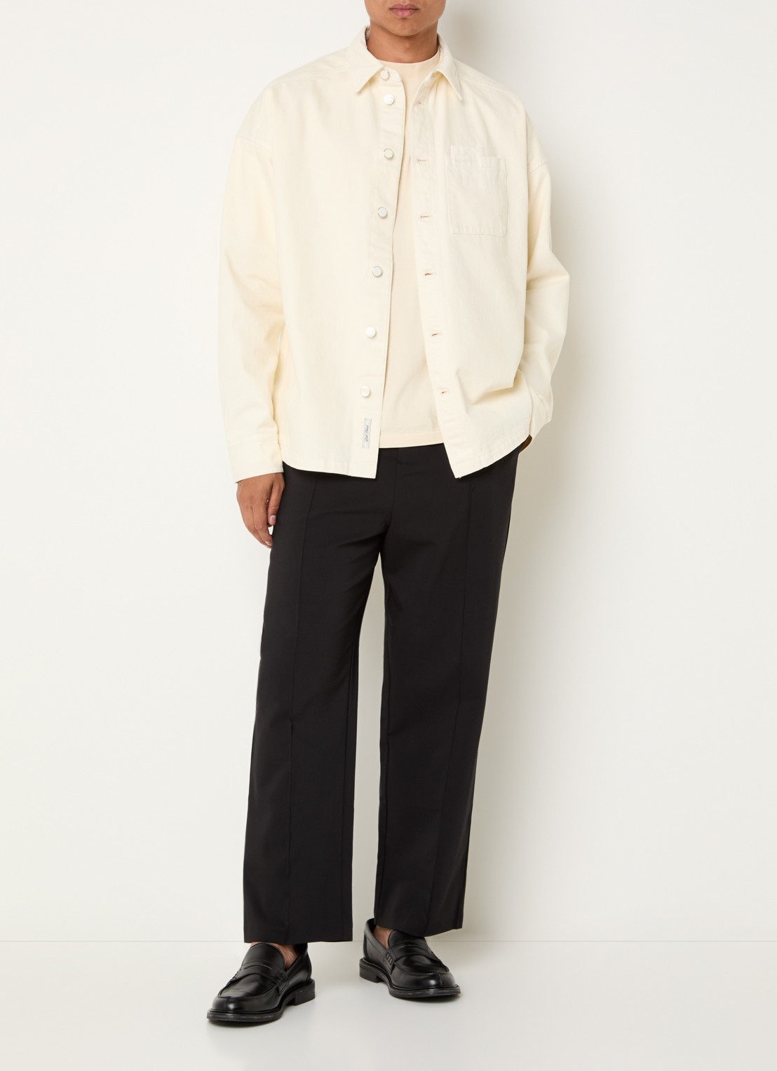 Hopeium Overshirt van denim met borstzak - voorkant 3 creme