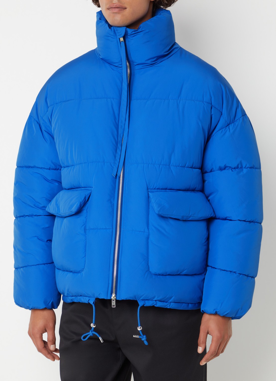 Hopeium Puffer jack met opstaande kraag - detail kobaltblauw