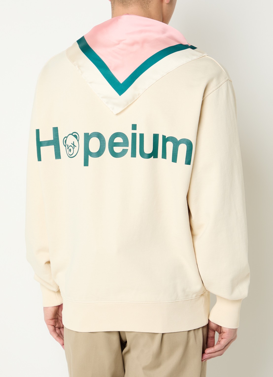 Hopeium Sweater met logo- en backprint - detail creme