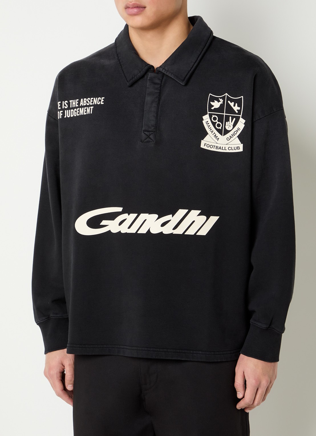 Hopeium Sweater met polokraag en print - detail donkergrijs
