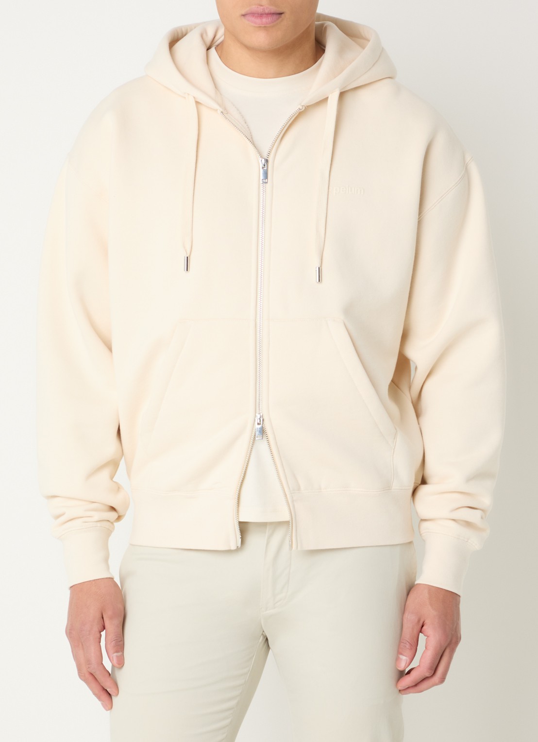 Hopeium Sweatvest met logo- en backprint - detail 2 creme